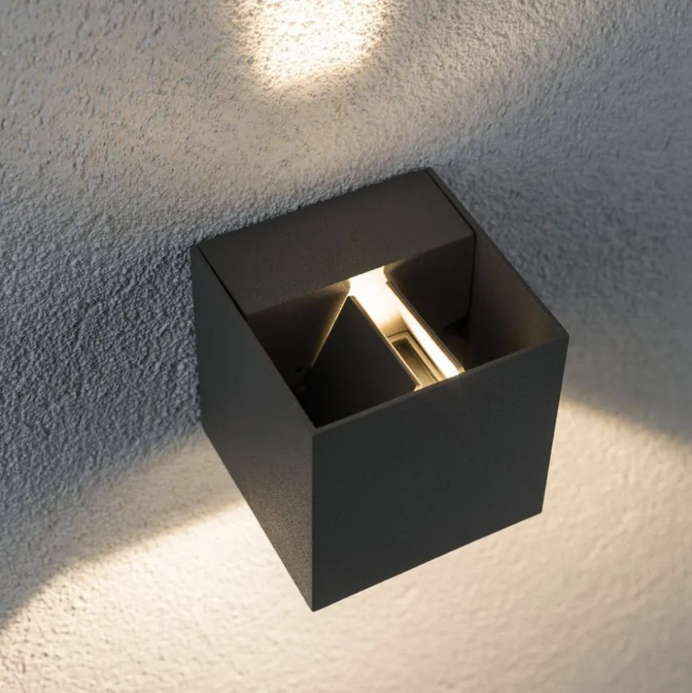 Paulmann Cybo udendørs LED-væglampe, 2.700 K, 8 x 8 cm, grå
