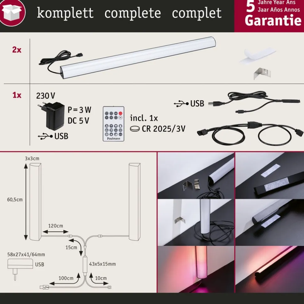 Paulmann EntertainLED Lightbar, RGB, 60 cm, sæt med 2 stk
