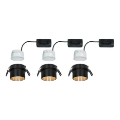 Paulmann Gil LED-indbygning, mat sort/guld, 3 stk