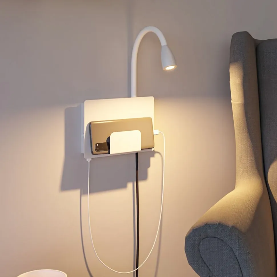 Paulmann Halina USB LED-væglampe, fleksibel arm hvid