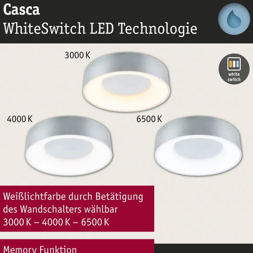 Paulmann HomeSpa Casca LED-loftslampe, hvid/aluminium, IP44