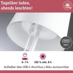 Paulmann LED-bordlampe Gilo, hvid, plast, IP44