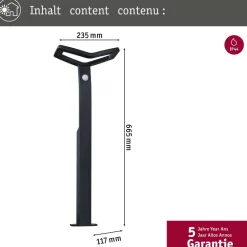 Paulmann LED-gadelampe Alara, antracit, 67 cm IP44