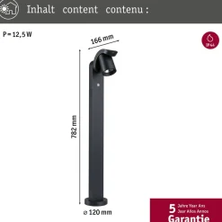 Paulmann LED-gadelampe Cuff, aluminium, sensor, antracit