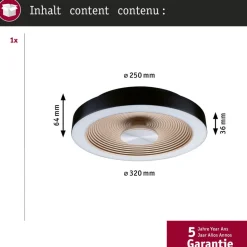 Paulmann LED-loftlampe Volea sort/guld Ø 32 cm IP44 dæmpbar