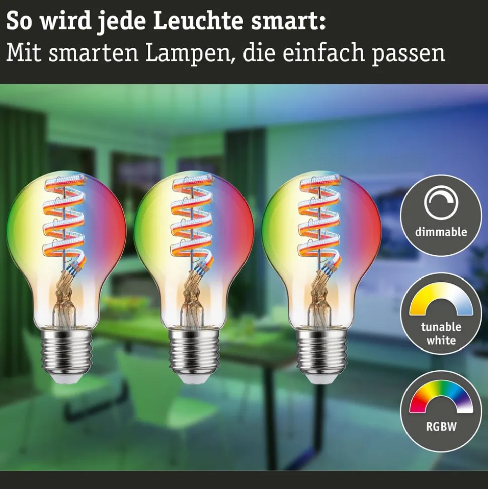 Paulmann LED-pære ZigBee E27 6,3W RGBW guld 3 stk