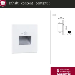 Paulmann LED-sensor-vægindbygningslampe Edge Quadro, hvid 8x8 cm