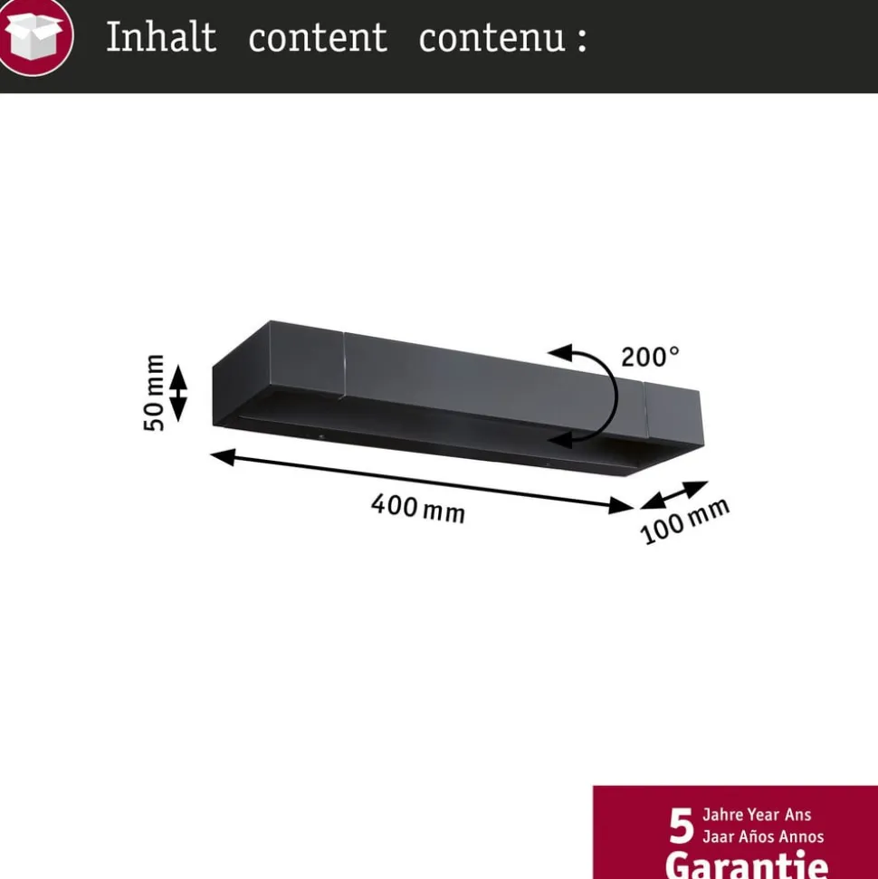 Paulmann LED-væglampe Lucille, sort, 40 cm IP44 dæmpbar