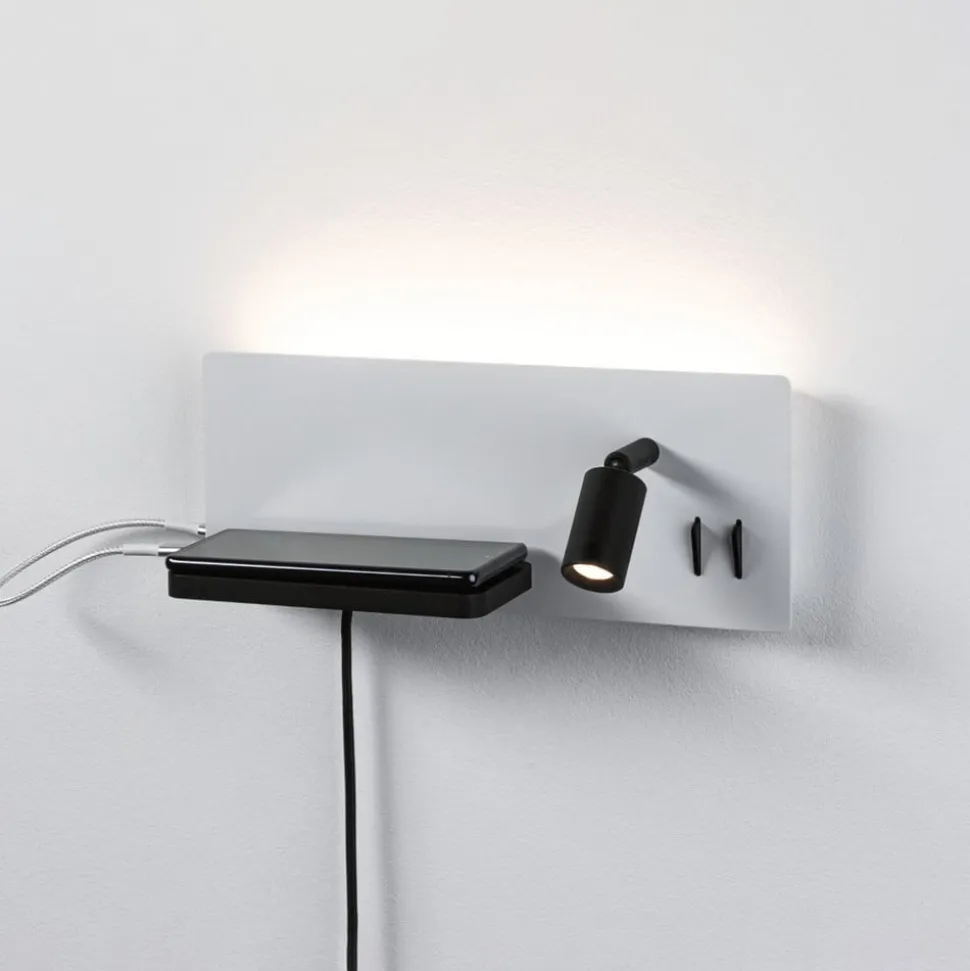 Paulmann LED-væglampe Serra, venstre, USB-C, hvid/sort