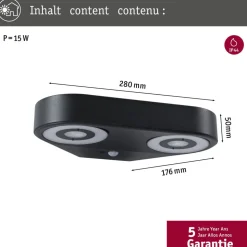 Paulmann LED-væglampe Silma antracit 2 lyskilder IP44