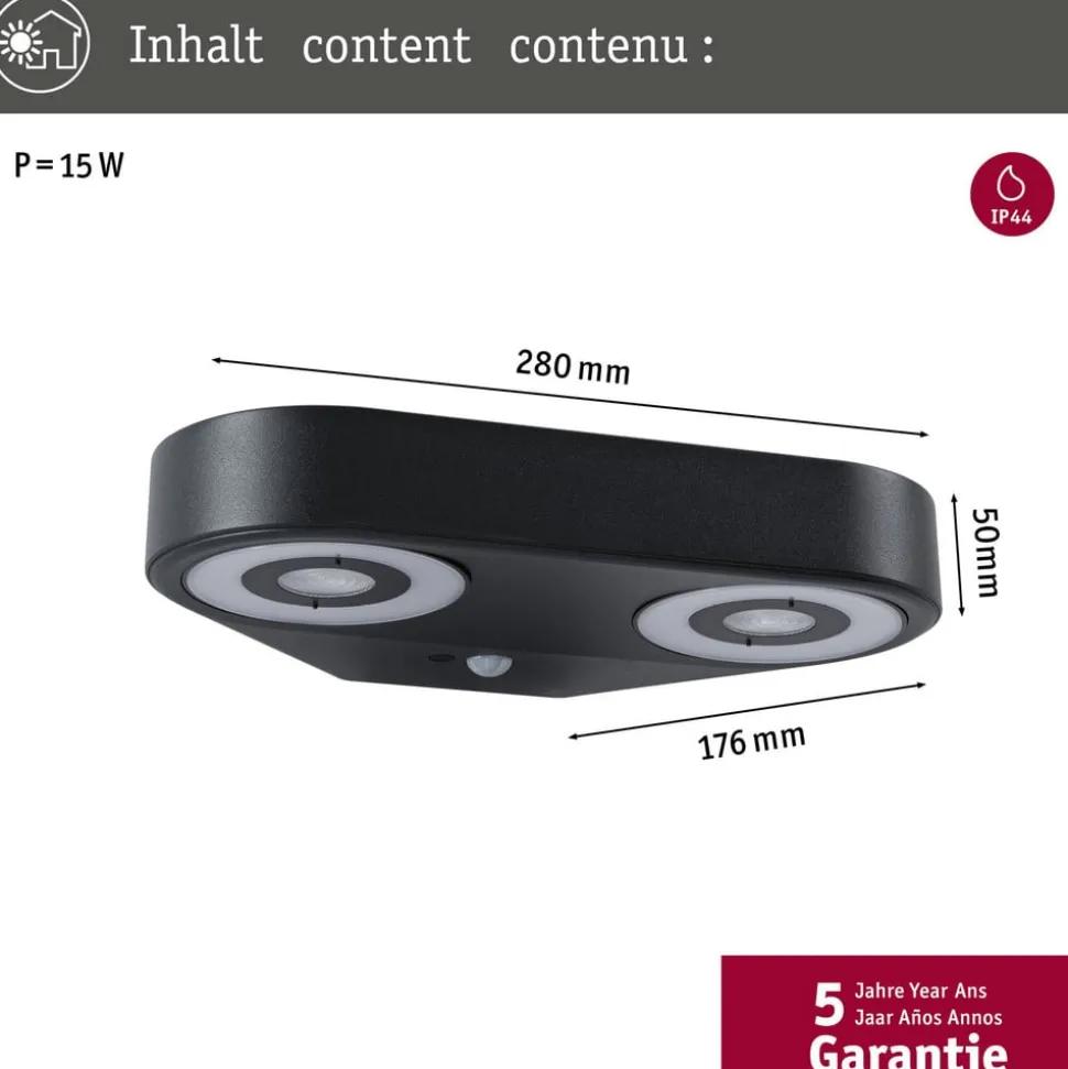 Paulmann LED-væglampe Silma antracit 2 lyskilder IP44