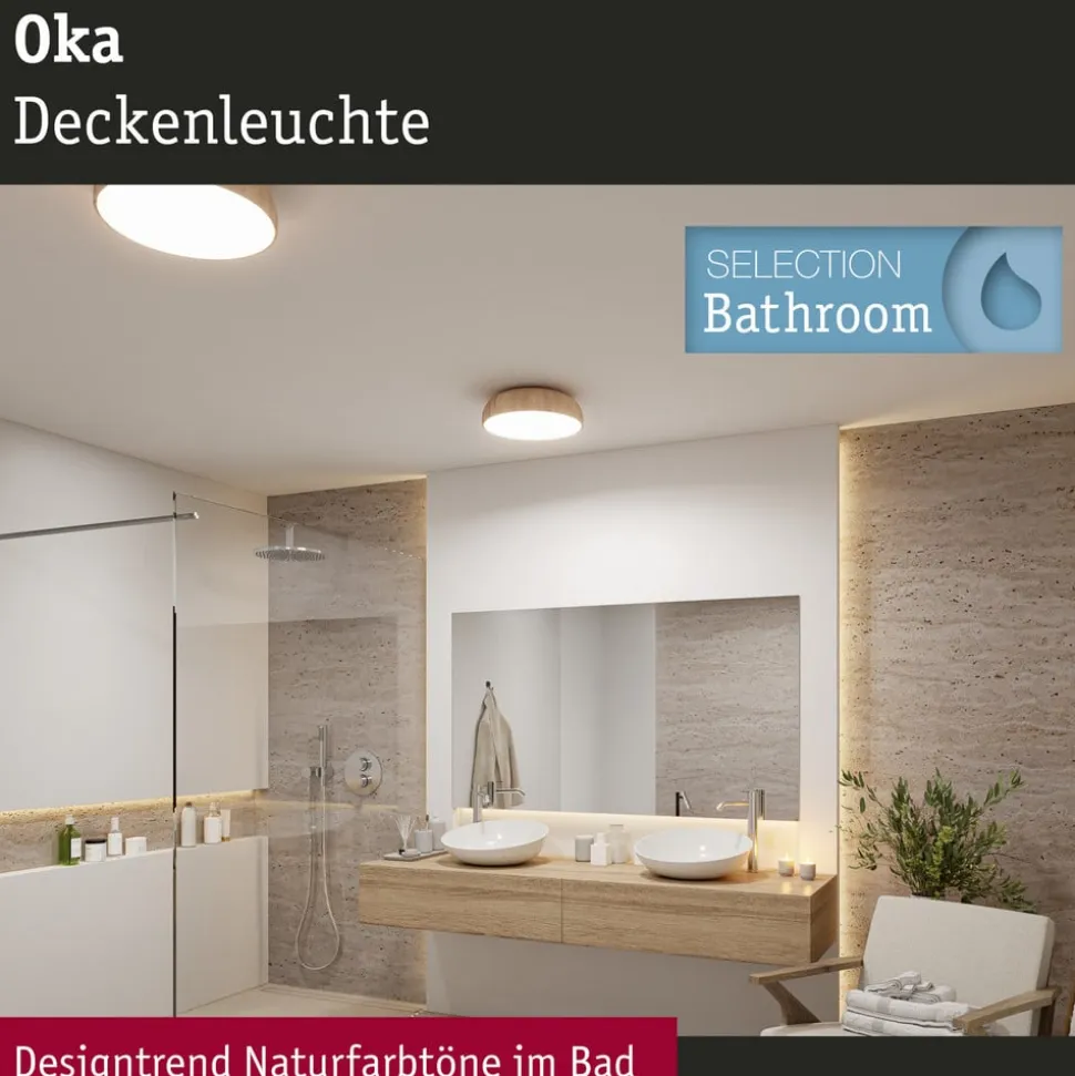 Paulmann Oka LED-loftlampe IP44 CCT trælook
