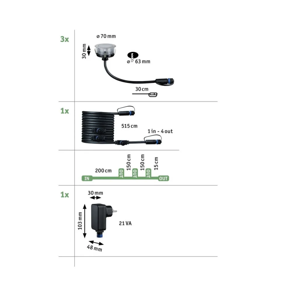 Paulmann Plug & Shine LED indbygningslampe 2W sæt med 3 stk