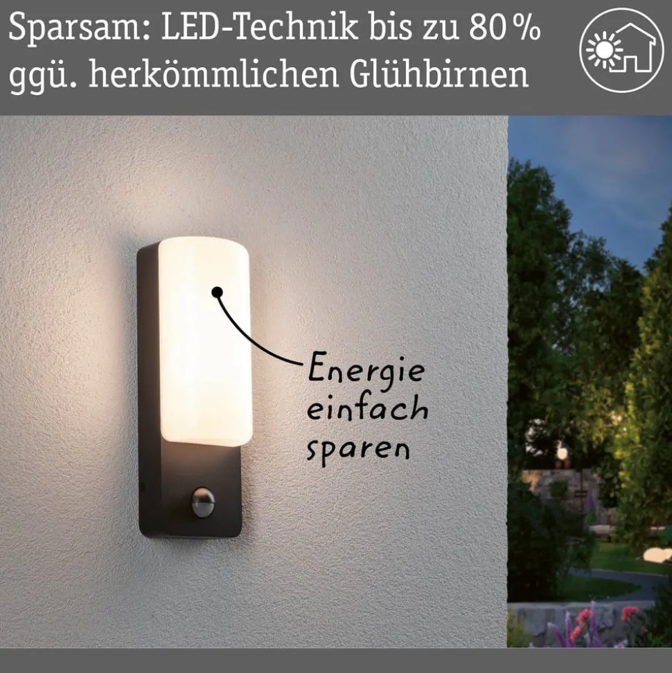 Paulmann udendørs LED-væglampe Bonnie, aluminium, antracit, sensor