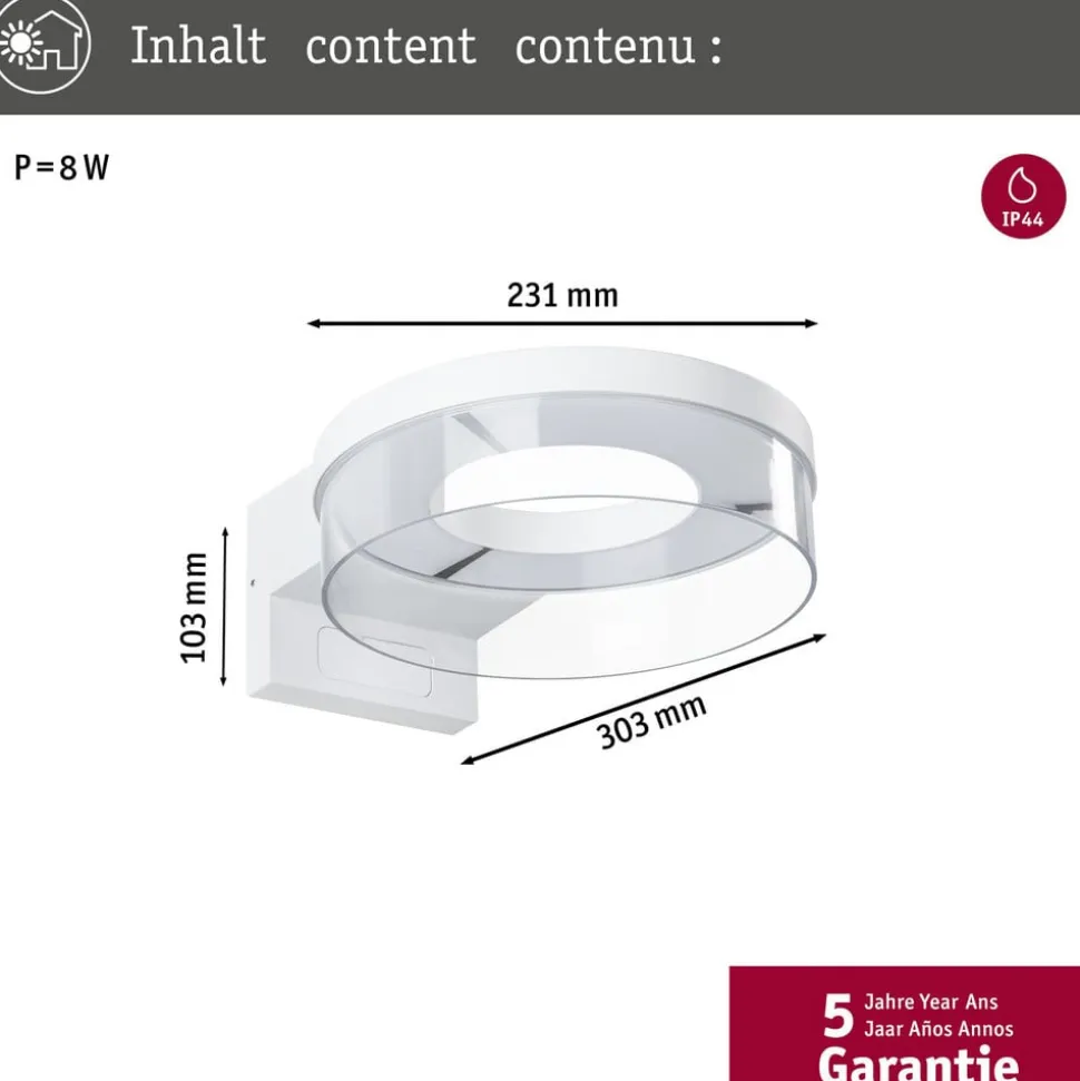 Paulmann udendørs LED-væglampe Capera hvidt metal IP44