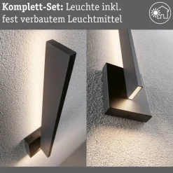 Paulmann udendørs LED-væglampe Levka, antracit, 49 cm aluminium IP44