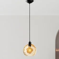 Pendellampe Benek, gul, glas, Ø 20 cm, E27
