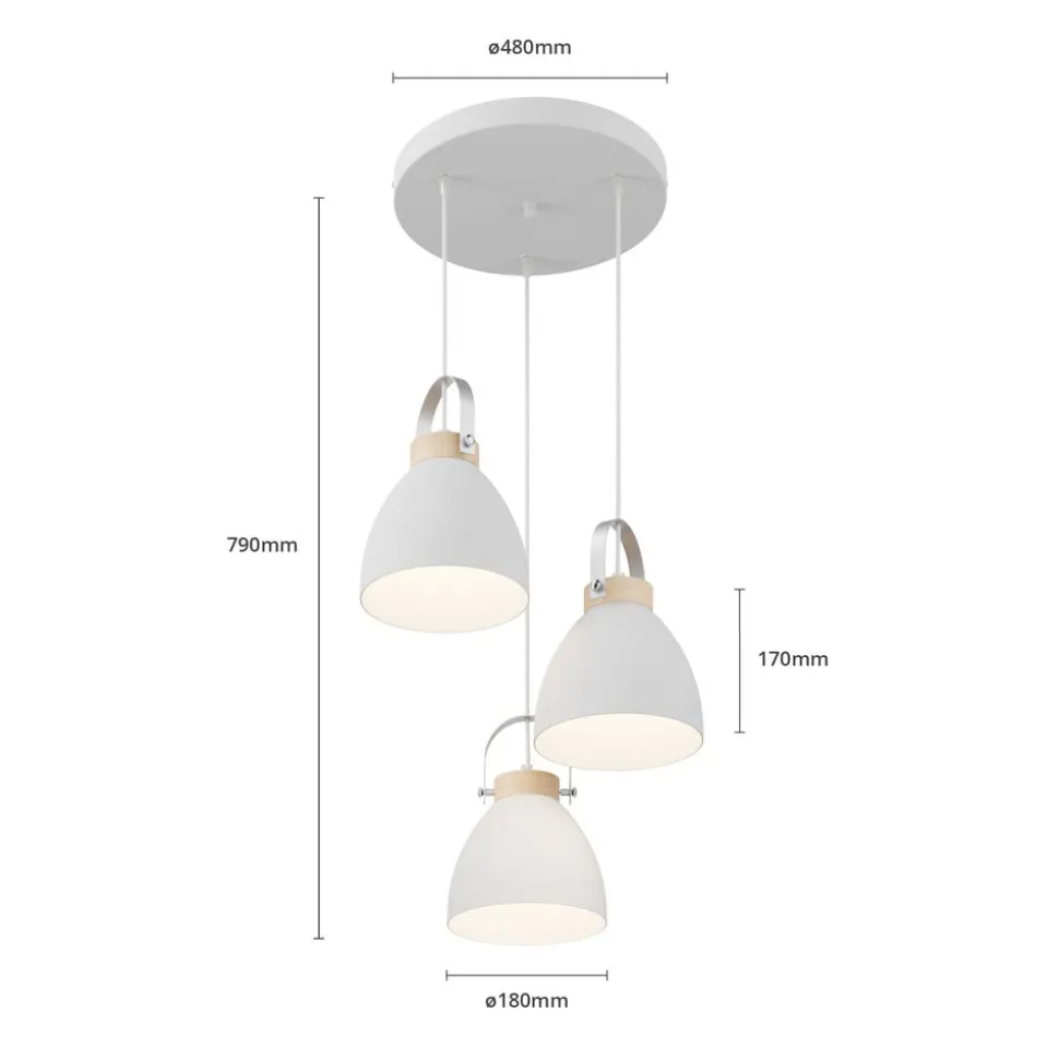 Pendellampe Bergen, 3 lyskilder, rund, hvid