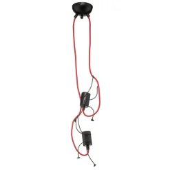 Pendellampe Bobi 2 i sort, kabel rød, 2 lyskilder.