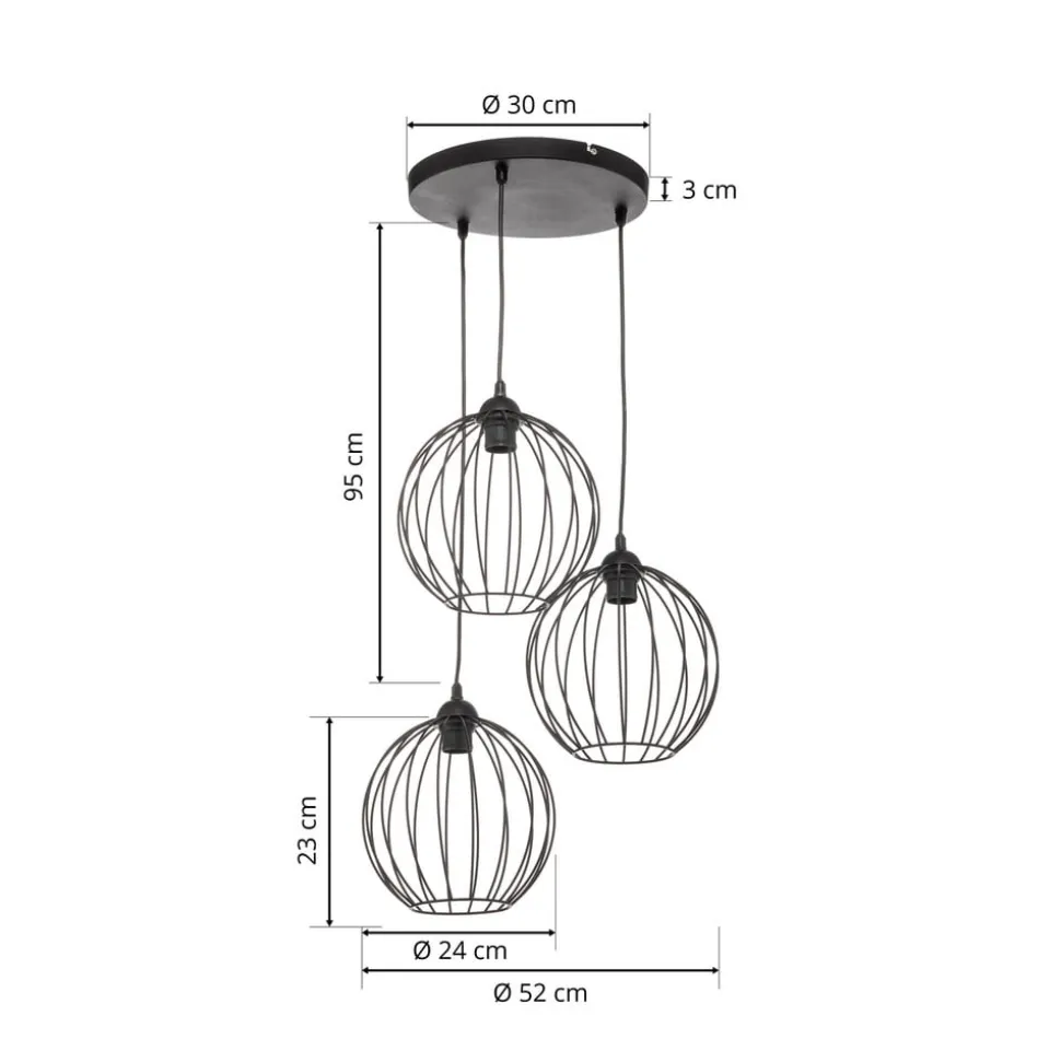 Pendellampe Cumera, 3 lyskilder, rund