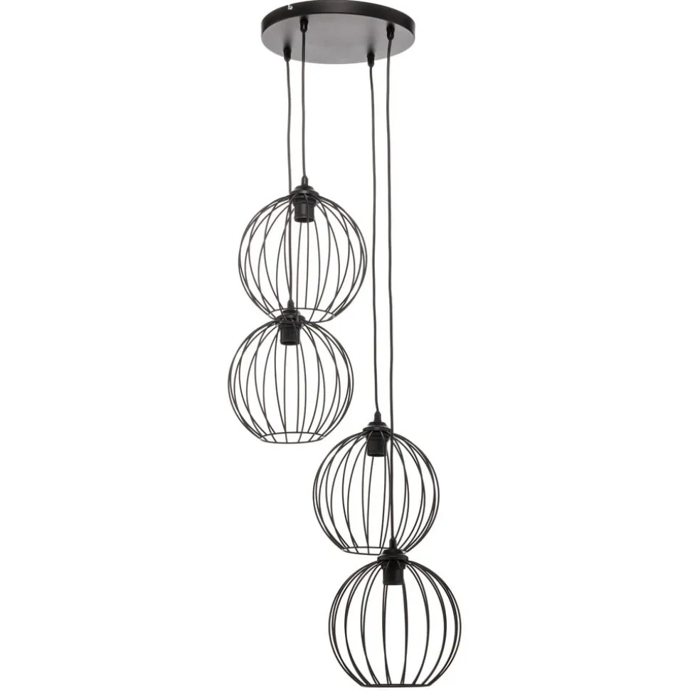 Pendellampe Cumera i sort, 4 lyskilder, rund