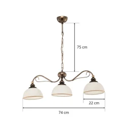 Pendellampe i bjælkeform Casale, 3 lyskilder, længde 74 cm