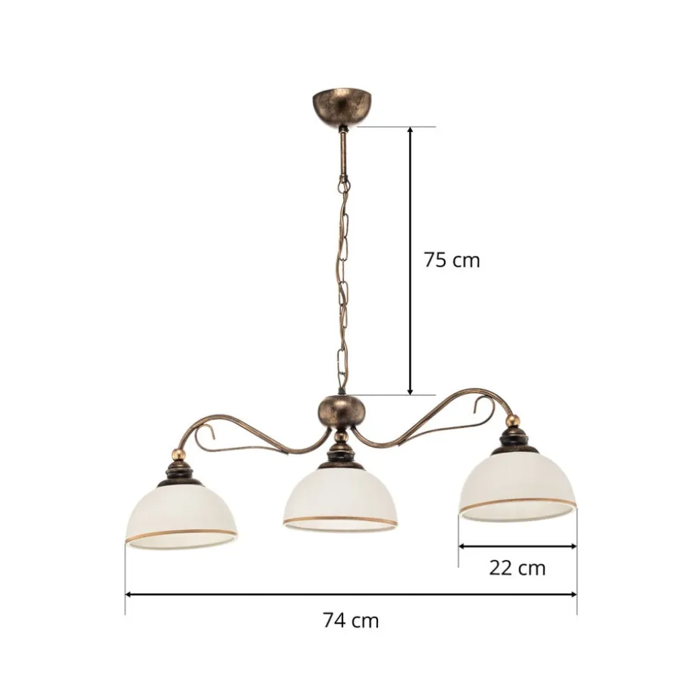 Pendellampe i bjælkeform Casale, 3 lyskilder, længde 74 cm