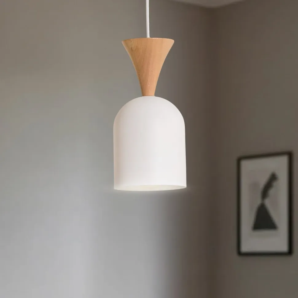 Pendellampe Nolan, Ø 11 cm, hvid/eg, metal/træ