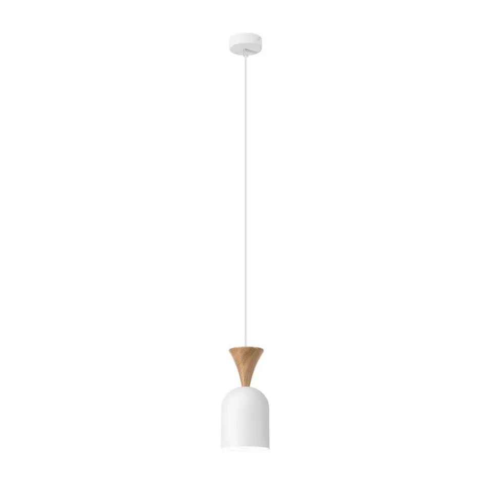 Pendellampe Nolan, Ø 11 cm, hvid/eg, metal/træ