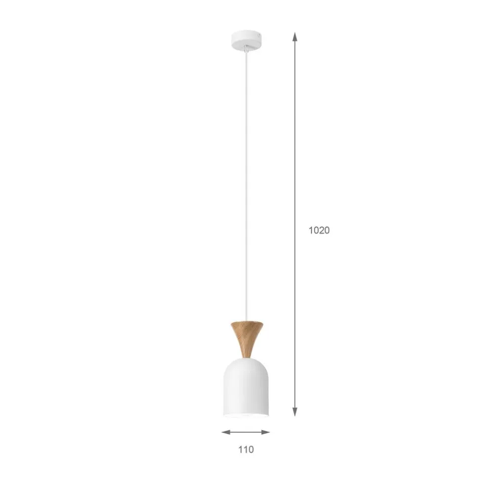 Pendellampe Nolan, Ø 11 cm, hvid/eg, metal/træ