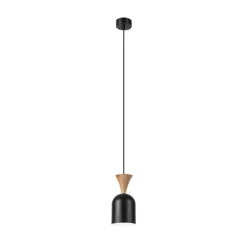 Pendellampe Nolan, Ø 11 cm, sort/eg, metal/træ