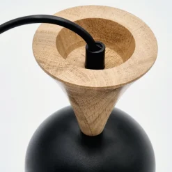 Pendellampe Nolan, Ø 11 cm, sort/eg, metal/træ