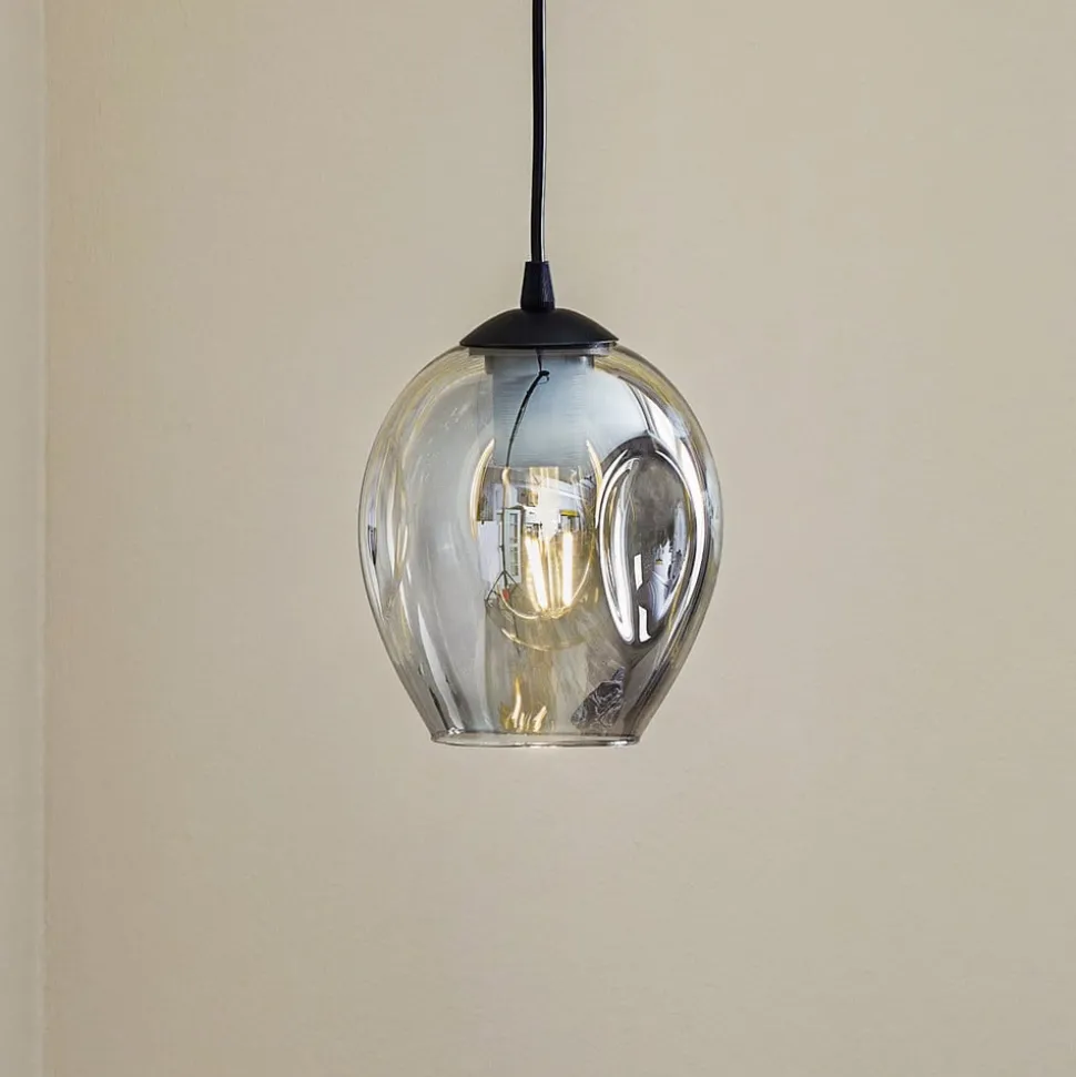 Pendellampe Starla, glas grafit, 1 lyskilde rund