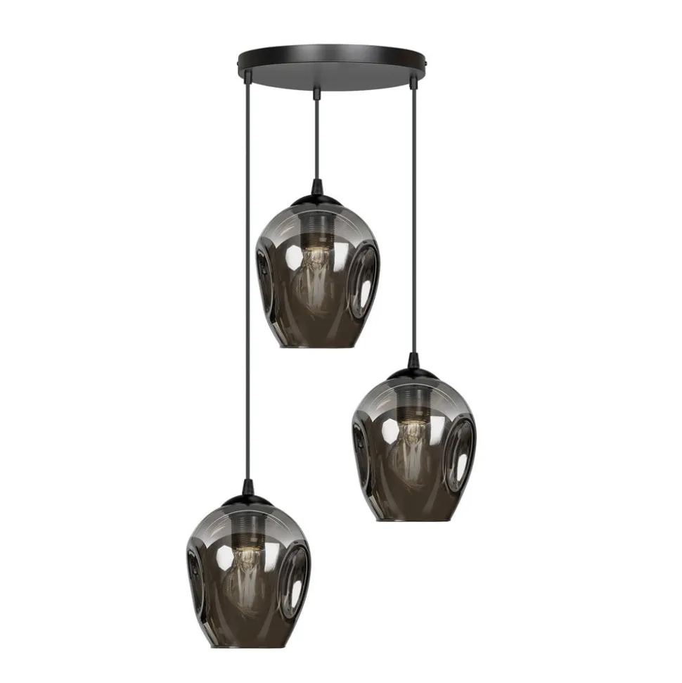 Pendellampe Starla, glas grafit, 3 lyskilder rund