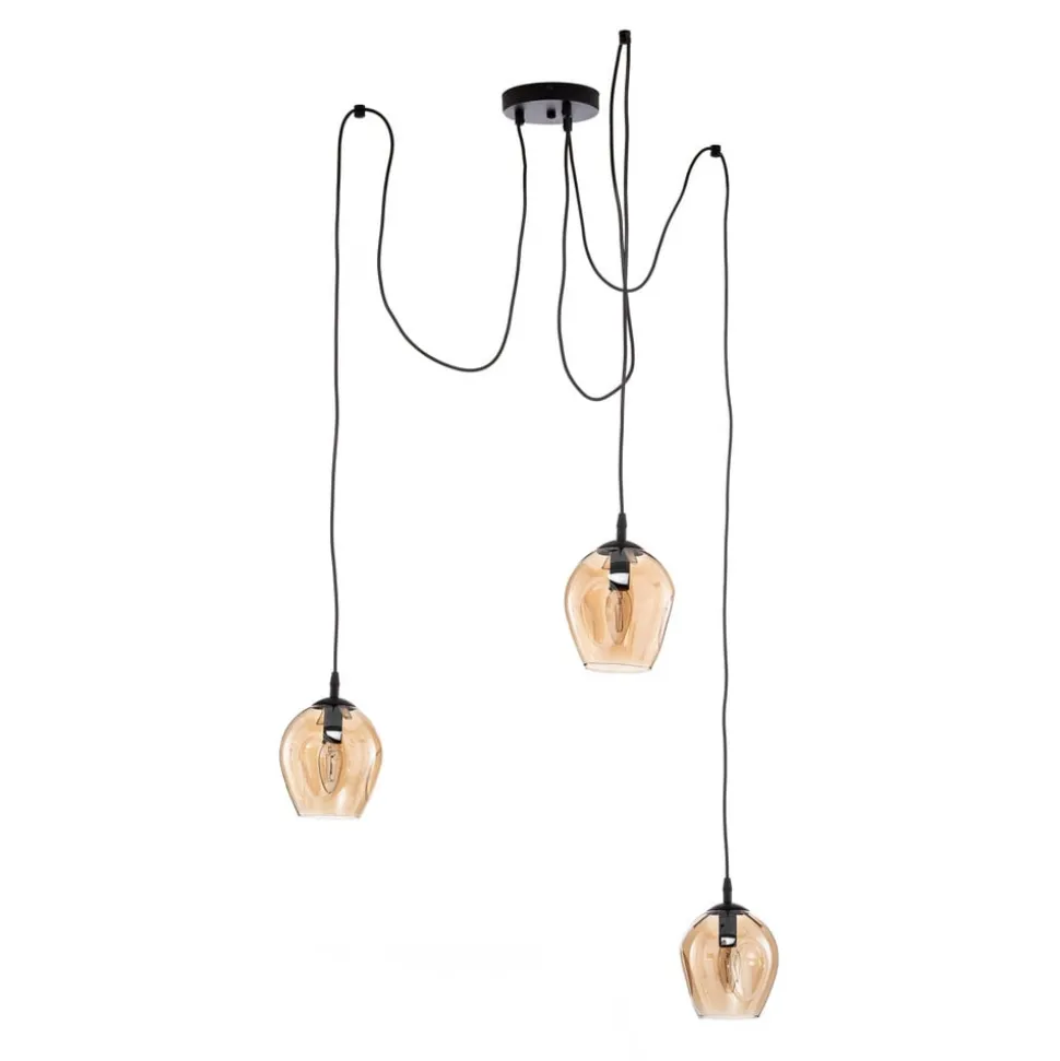 Pendellampe Starla, glas ravfarvet, 3 lyskilder decentreret