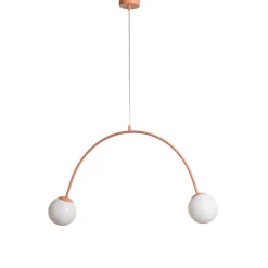 Pendellampe Una 2, metal, glas, 2 lyskilder, koralrød