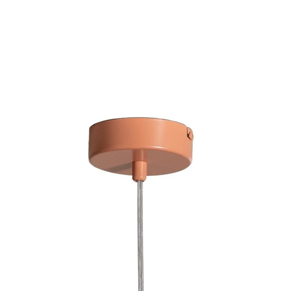 Pendellampe Una 2, metal, glas, 2 lyskilder, koralrød