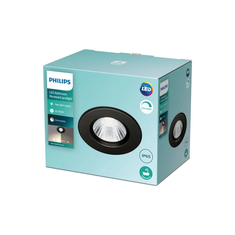 Philips Dive LED-indbygningsspot IP65 rundt sort