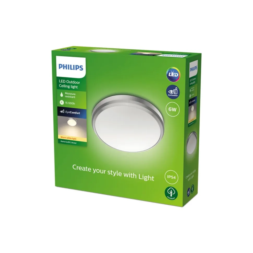 Philips Doris LED-udendørslampe IP54 2.700K nikkel