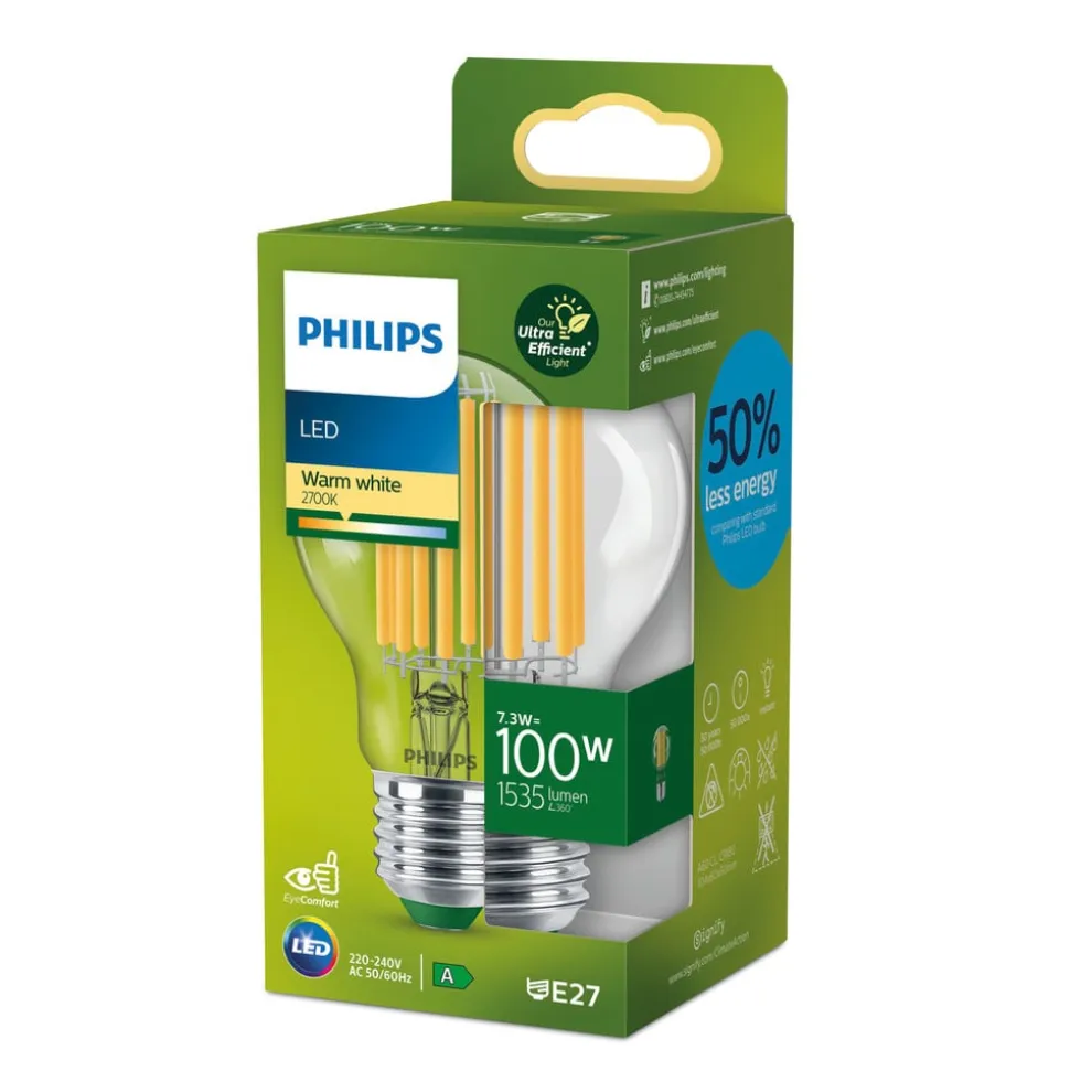 Philips E27 LED-pære A60 7,3 W 1535lm 2.700 K klar