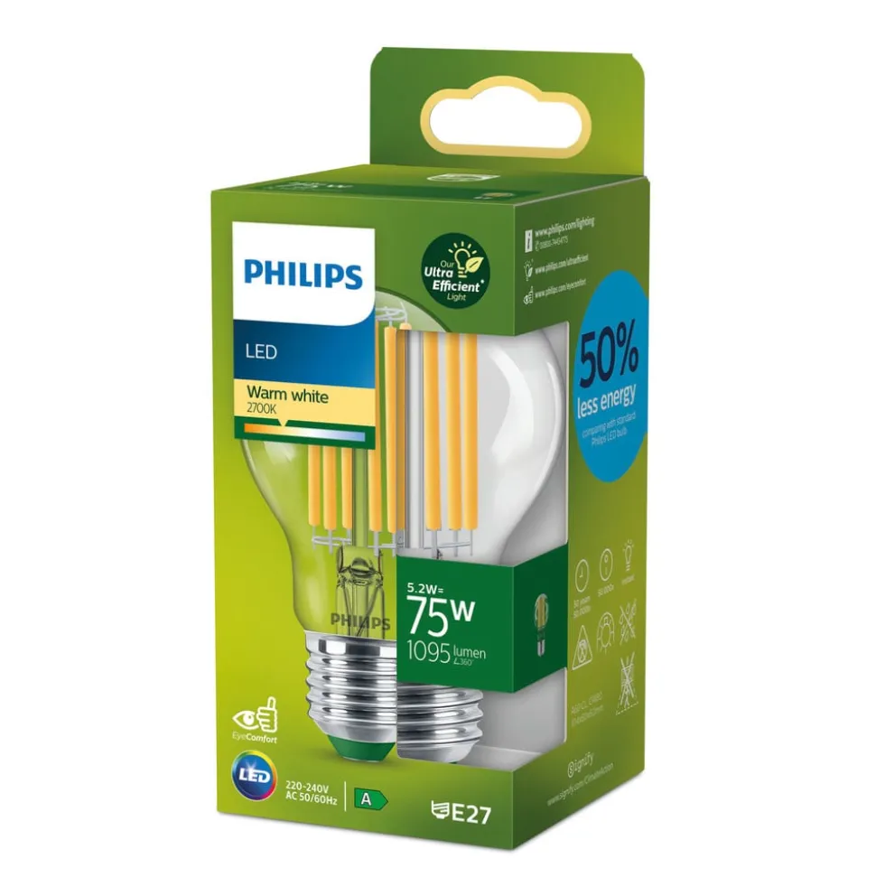 Philips E27 LED-pære A60 5,2 W 1095lm 2.700 K klar