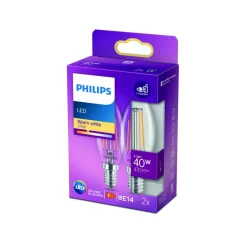 Philips LED-kerte filament E14 4,3 W 2.700 K 2 stk