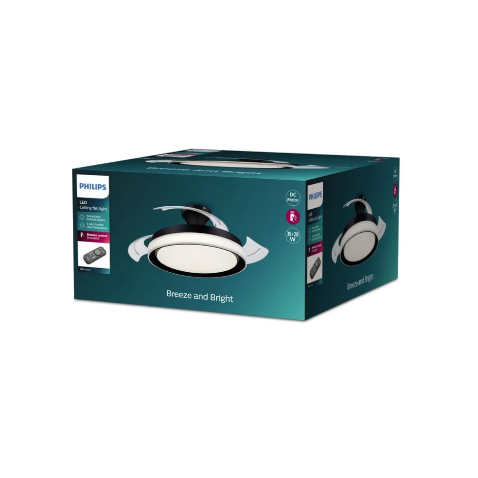 Philips LED-loftventilator Bliss sort/hvid, støjsvag, CCT