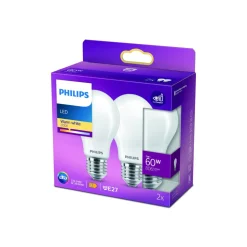 Philips LED-pære E27 7 W 2.700 K opal, 2 stk