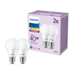 Philips LED-pære E27 4,9 W 470lm 2.700 K mat 2 stk