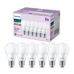 Philips LED-pære E27 8 W 806lm 2.700 K mat 6 stk
