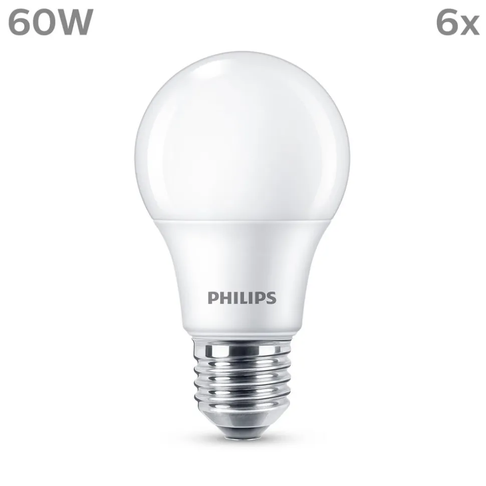 Philips LED-pære E27 8 W 806lm 2.700 K mat 6 stk