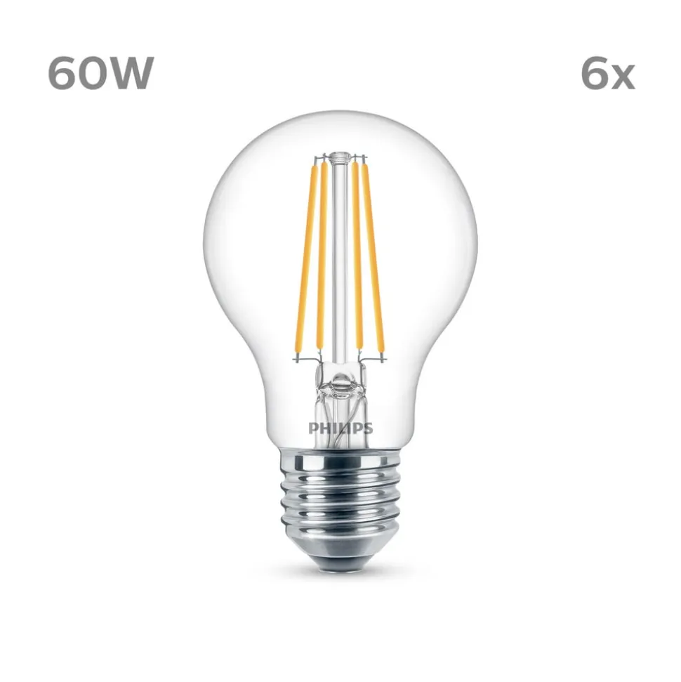 Philips LED-pære E27 7 W 850lm 4.000 K klar 6 stk