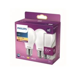 Philips LED-pære E27 10,5W 2.700 K opal, 2 stk