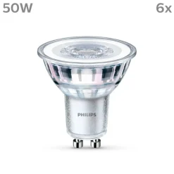 Philips LED-pære GU10 4,6W 355lm 827 klar 36° 6 stk